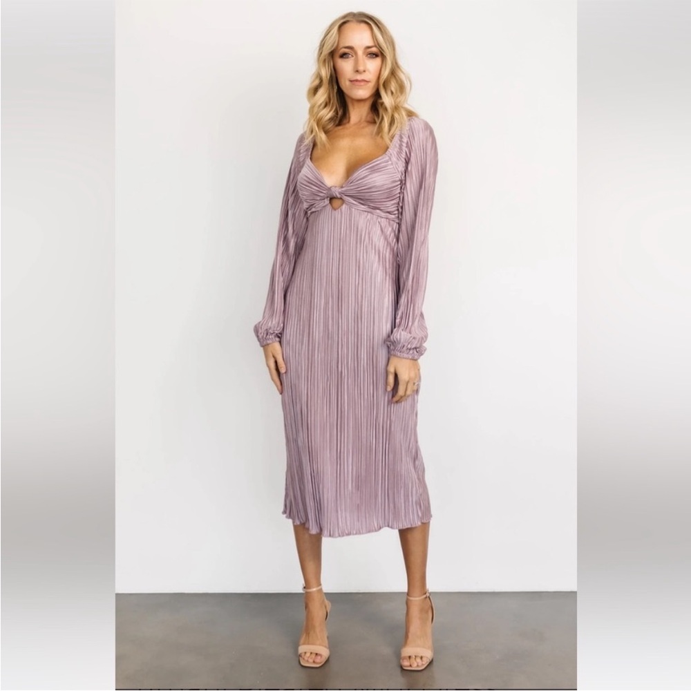 Baltic Born Amani Pleated Midi Dress in Lilac Purple Women Size XL Back Tie
